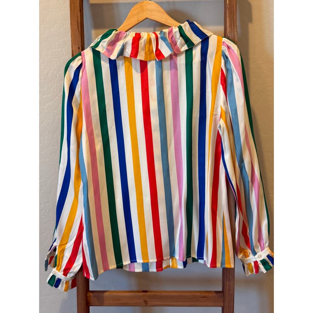 Boden Rainbow Stripe Silk Blend Ruffle Collar Blouse US 6 NWT - Picture 4 of 5